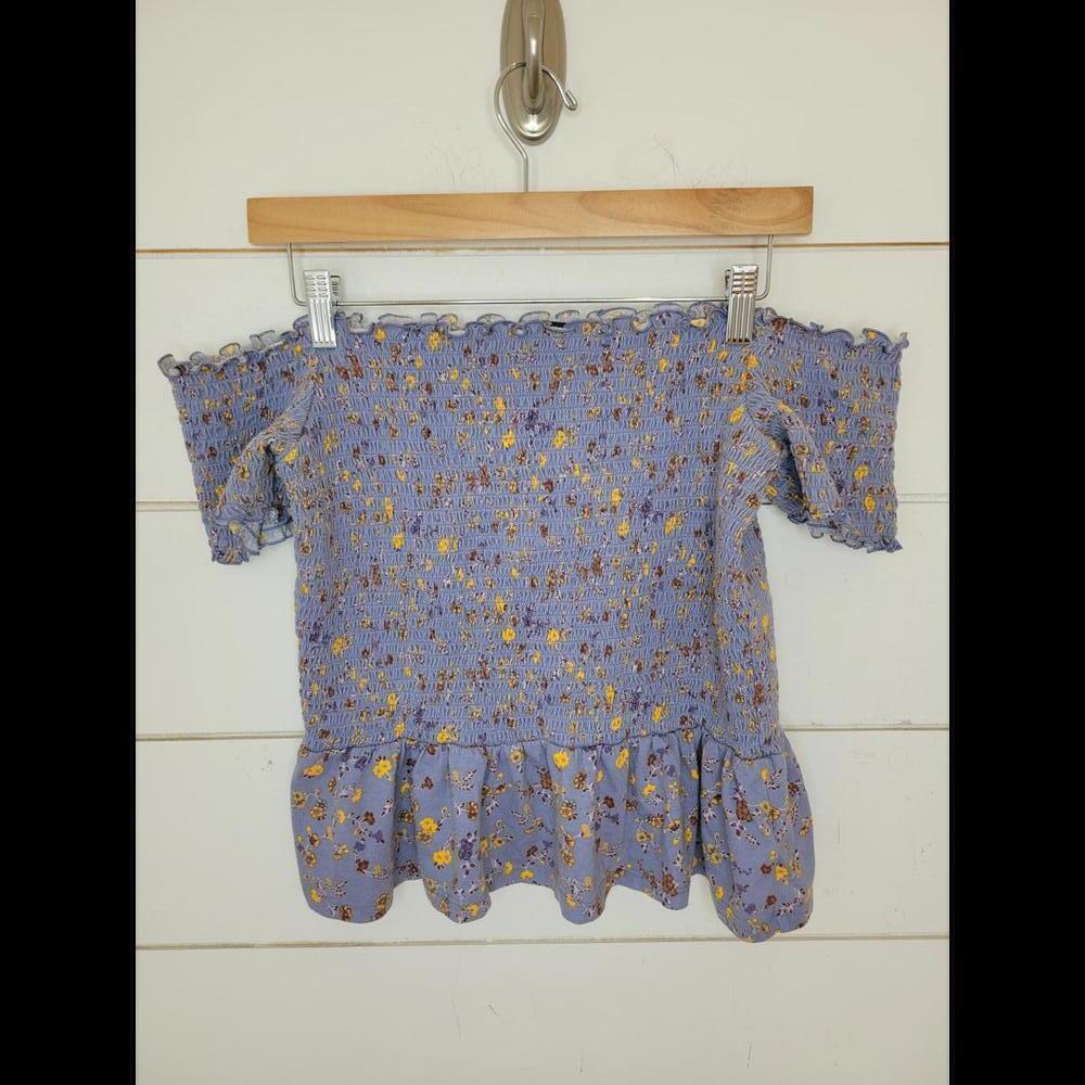 American Eagle Outfitters large blue with burgundy & yellow floral crop top